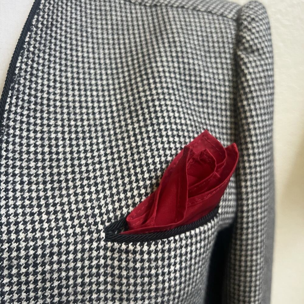 Sasson VTG Houndstooth Wool Blend Open Blazer Sz 8/9 Small High Neck Pockets - Picture 3 of 7